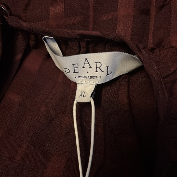 PEARL LELA ROSE Wine Plaid Crepe Full Sleeve Blouse Size XL - Picture 8 of 9